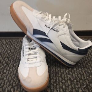 Reebok Men's White and Navy Sneakers with Tan Sole